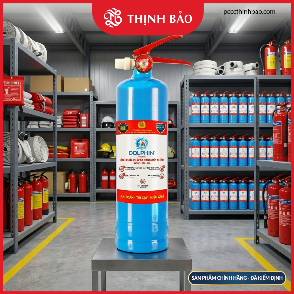 PCCC Thinh Bao - Bình chữa cháy đa năng gốc nước Dolphin vỏ thép – 1 lít PCCC Thinh Bao - Bình chữa cháy đa năng gốc nước Dolphin vỏ thép – 1 lít
