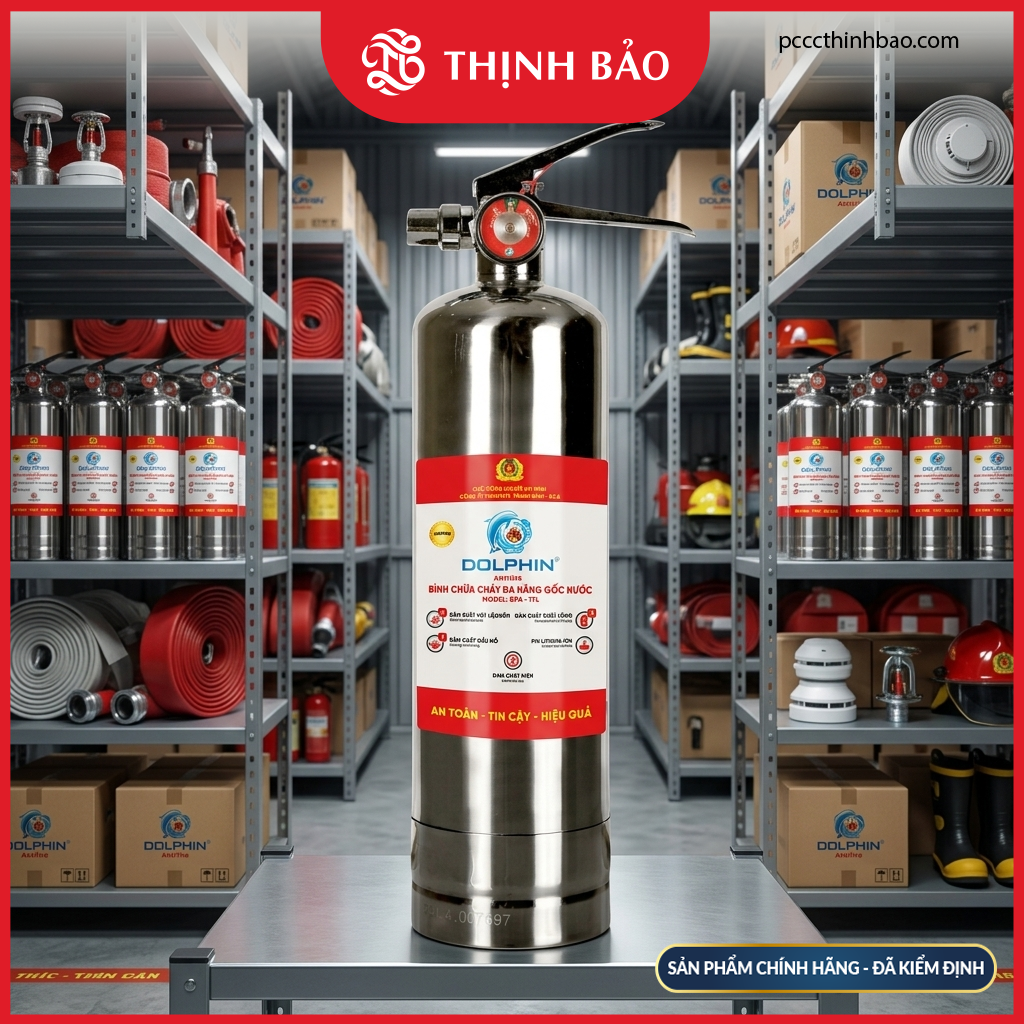 PCCC Thinh Bao - Bình chữa cháy đa năng gốc nước Dolphin vỏ thép– 1 lít PCCC Thinh Bao - Bình chữa cháy đa năng gốc nước Dolphin vỏ thép– 1 lít